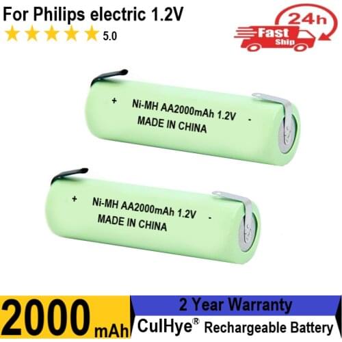 Culhye AA 1.2V Rechargeable NI-MH Battery 2000mah with with welding tabs for Philips electric shaver razor toothbrush