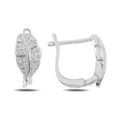Silver 925 Sterling Leaf Zircon Cubic Zirconia J Earrings