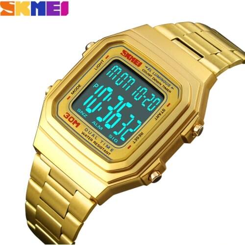 SKMEI Men Fashion Outdoor Digital Sports Watches Countdown Alloy Strap Dual Time Luminous Wristwatch Saat 1337 Relogio Masculino