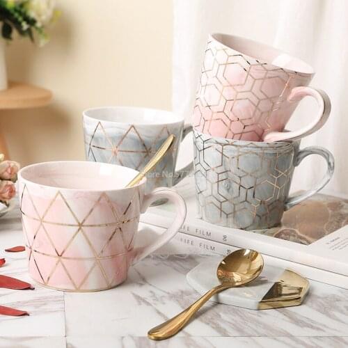 Modern Marble Mug Office Water Cup High Quality Ceramic Couple Creative Design Nordic Golden Breakfast Milk Coffee Cup