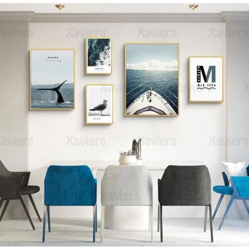 Modern Natural Art Life Home Decor Whale Sea Gull Sky Ocean Scenery Wall Poster Nordic Canvas Painting Living Room Bedside Decor