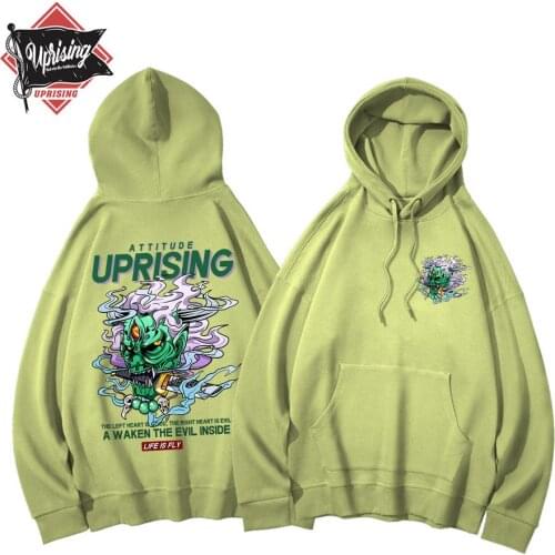 UPRISING Hoodies, Sweatshirts Demon devil ghost Pain Printed Men Retro Washed oversized Tops Harajuku Streetwear Hip Hop Male