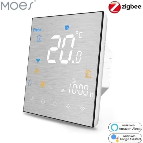 Moes Tuya ZigBee Smart Thermostat for Water/Electric floor Heating Water/Gas Boiler Brushed panel 2MQTT Alexa Google Smart Life