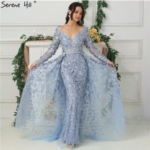 Serene Hill Long Sleeves Mermaid With Train Evening Dress New V-Neck Appliques Fashion Sexy Formal Party Gown 2020 CLA6521