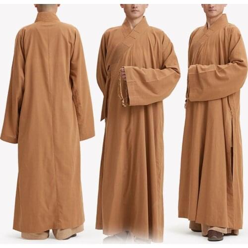 Unisex high quality linen&cotton buddhist shaolin monk kung fu zen lay clothing buddha gown meditation robe kesa suits