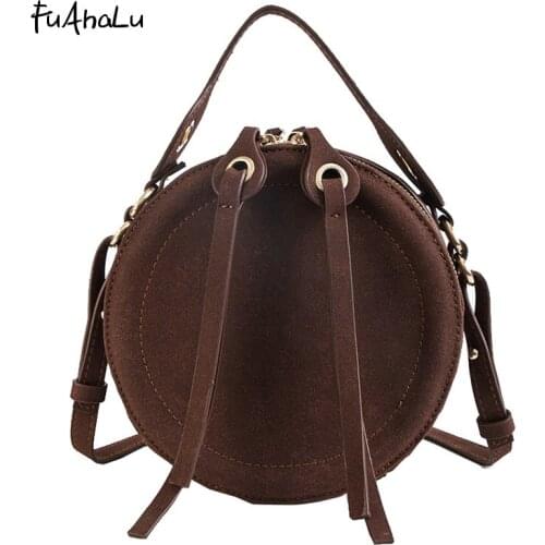 FuAhaLu Autumn new Korean version of the wild Messenger shoulder retro matte fashion small round bag