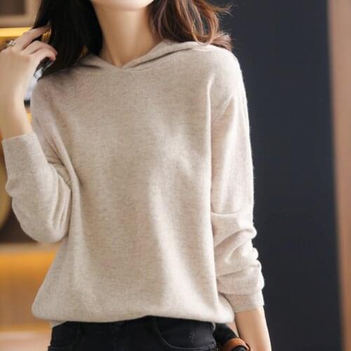 DY Wool hooded sweater womens long-sleeved knitted pullover loose casual hoodie top
