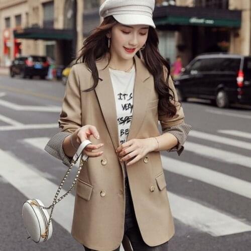 Women Spring Chic Casual Double Breasted Blazer Female Elegant Notched Collar Suit Coat Ladies Fashion Blazers Outerwear Z30