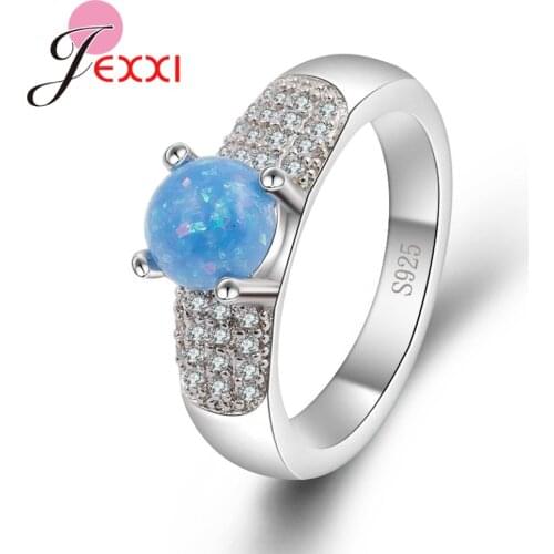 High Quality Wide Verge 925 Sterling Silver Simple Finger Ring With Round Opal Women Party Engagement Jewelry