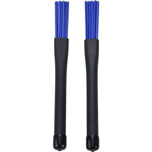 1 Pair Retractable Black Handles Jazz Drum Brushes Sticks Blue Nylon 32cm