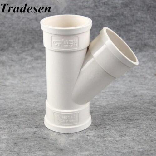 1pcs PVC White Inner Dia. 50 75 110 160mm Drain pipe inclined tee 45 Degree Tee Y TypeTee Drain UPVC pipe Fittings Tee joint