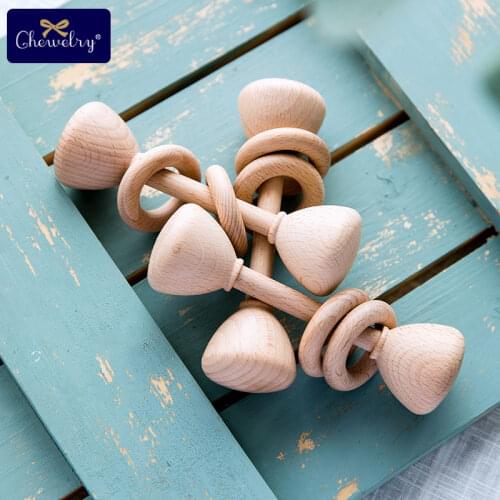 1PC Baby Teether Toys Beech Wooden Rattle Wood Teething Rodent Ring Musical Chew Play Gym Montessori Stroller For Children Goods