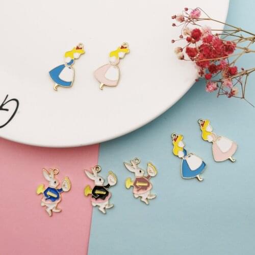 10pcs/lot enamel alice rabbit charm for jewelry making fashion earring pendant bracelet and necklace charms