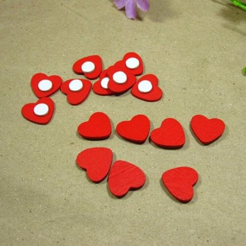 100pcs/lot Little Red Wooden Heart-shaped DIY Accessory, Self-adhesive Decorative accessory