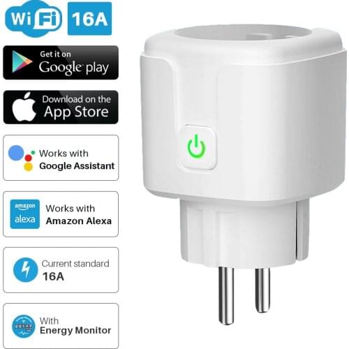 16A Smart Plug WiFi Socket EU Power Monitor Timing Function Tuya SmartLife APP Voice Control Works With Alexa Google Assistant