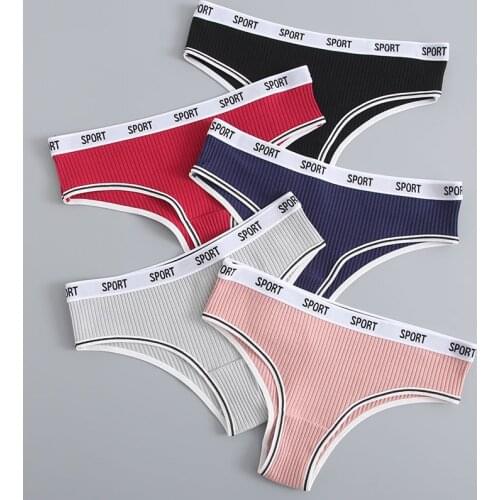 2Pcs Womens Cotton Thongs Lingerie Soft Girls Solid Color Briefs Sexy Sport Underpants Fashion Female Underwear Intimates