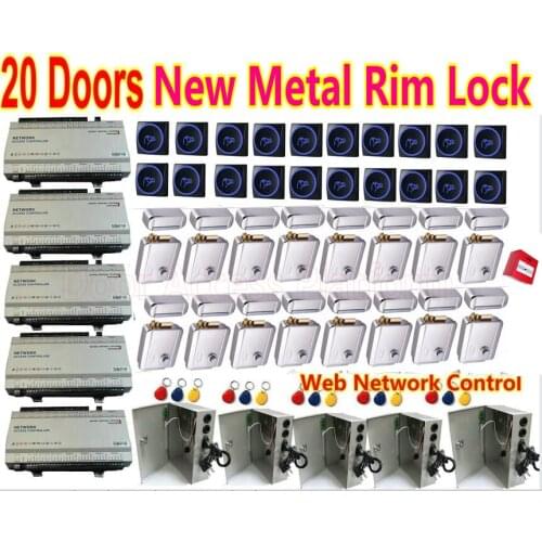 20 Door Whole Set of Network Controller Panel with 20 pcs New RFID Card Reader+UPS Power+Electro Rim Controller Lock Home/office