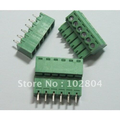 20 pcs 6pin/way Pitch 3.81mm Screw Terminal Block Connector Green Color T Type with pin