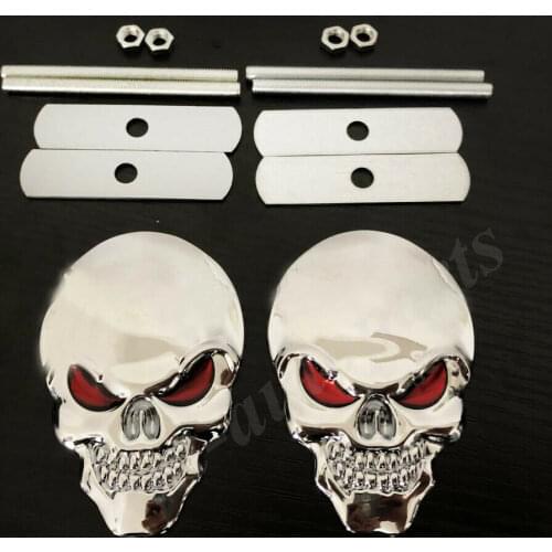 2x Big Chrome Metal Skull Skeleton Evil Bone Car Grille Emblem Badge Sticker