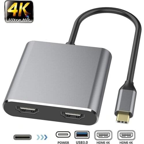 4 In 1 USB Type C Hub To Dual 4K HD H DMI USB 3.0 PD Charge Port USB-C Docking Station Adapter Support Dual-Screen Display New