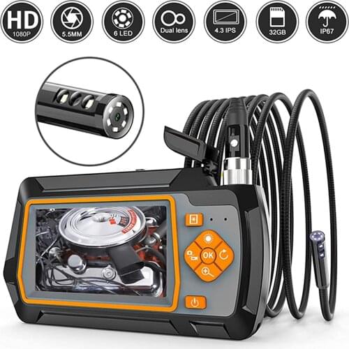 3.9/5.5 /8MM Dual Lens Endoscope Camera 4.3 inch Industrial Handheld Borescope HD 1080P Inspection Snake Camera Car Repair Tool