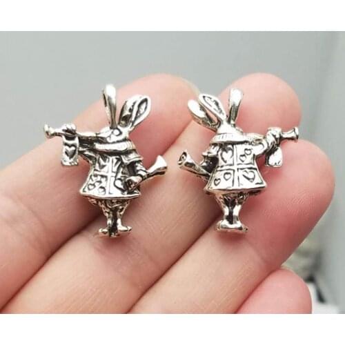 5pcs/lot--27x23x7mm, rabbit cham,Antique silver plated animals charms,DIY supplies,Jewelry accessories