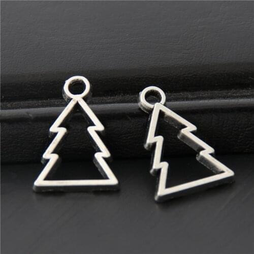 50pcs Silver Color Hollow Lovely Christmas Tree Charms Nature Pendant Findings Jewelry Necklace Accessories 18x13mm A3071