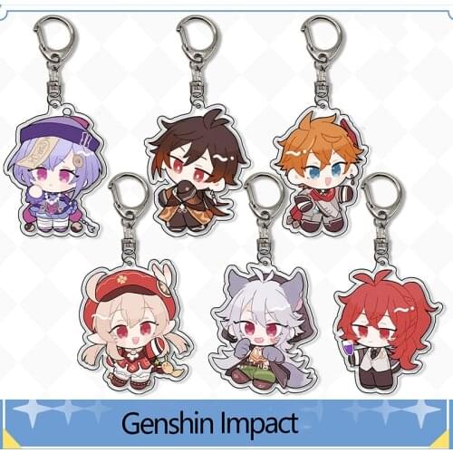 Game Genshin Impact Acrylic Keychain Key Chain Cartoon Mengpa Mondstadt Pendant Keyring Key Ring Fan Collection Gift