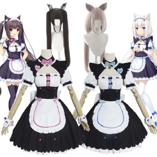 Anime Nekopara Chocolate Vanilla Cosplay Costume Maid Dress Sexy Cute Dress Lolita Cute Cat Neko Girls Women Dress Set Role Play