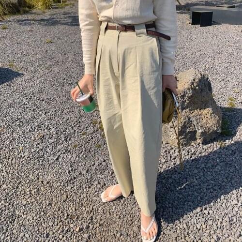 2021 Women Summer Khaki Thin Long Harem Pants High Waist Wide Leg Loose Midi Trousers