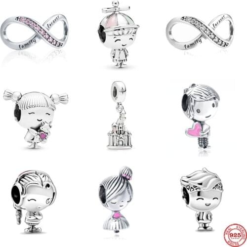 NEW pink castle boy girl family forever DIY fine beads Fit Original Pandora Charms silver 925 Bracelet Jewelry for women girl
