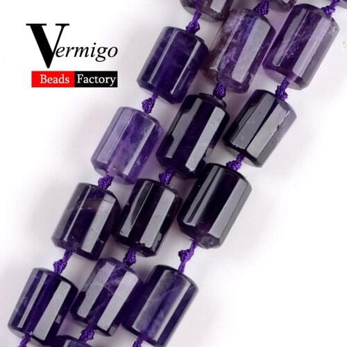 11x15mm Natural Faceted Amethysts Agates Stone Beads Cylinde Shape Gem Spacer Loose Beads For Jewelry Making DIY Bracelets 15"