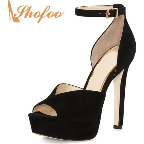 Black High Stilettos Ankle Strap Platform Sandals Woman Thin Heels Buckle Large Size 12 15 For Ladies Summer Footwear Fashion