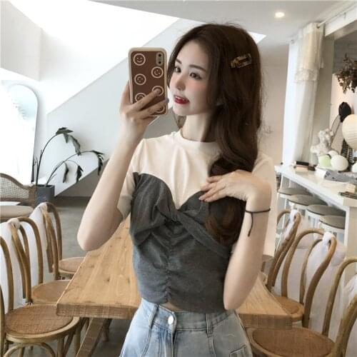 Design sense niche tops one-shoulder short-sleeved pure desire t-shirt female summer French 2021 summer new style