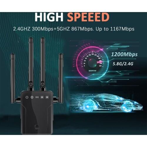 Dual Channel WiFi Amplifier Repeater Wireless Wifi Extender 1200Mbps 802.11N Long Range Wifi Signal Booster AP & Relay 2 Mode