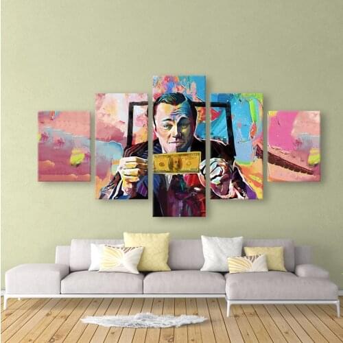 Graffiti Canvas Paintings movie The Wolf of Wall Street Leonardo DiCaprio Posters 5 pieces Print Wall Art Living Room Home Decor