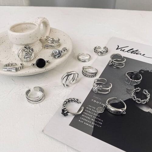 Z & Versaille Vintage Ancient Silver Color Lucky Open Rings for Women Punk Hip Hop Adjustable Ring Fashion Jewelry Best Gift