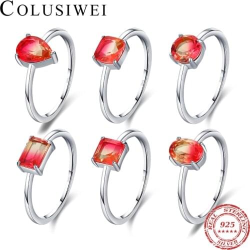 Colusiwei 925 Sterling Silver Multicolor Tourmaline Wedding Female Rings for Women Simple Geometric Ring Sterling Silver Jewelry
