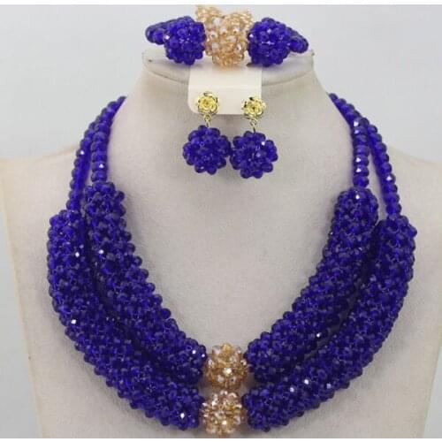 Royal Blue African Beads Jewelry Set African Brldal Nigerian Wedding Beads Chunky Necklace Set Free Shipping QW666