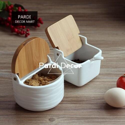 White color creative seasoning cans square and round shape salt sugar storage can kitchen tools 1set/lot