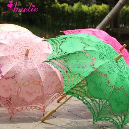 Handmade Ins Hot Sell Plain Assorted Colors Wedding Dress Umbrella Prop for Bride Party Favors Bride Umbrella Lace Parasol