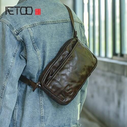 AETOO Multi-functional vegetable tanned leather cross-body bag, mens manual leather one-shoulder bag, small mobile phone bag