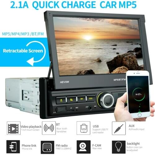 For2 Din Car Radio Bluetooth Mirror link 2din Multimedia Player Touch Screen Retractable MP5 USB Audio Stereo