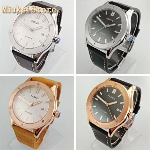 PARNIS 43mm sapphire glass luminous waterproof leather strap NH35A movement automatic mens top luxury watch