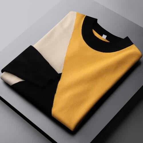 Classic Autumn Winter Male Sweaters High Quality Round Collar Contrast Color Splicing Mens Sweaters Fashion Fit Man Sweaters