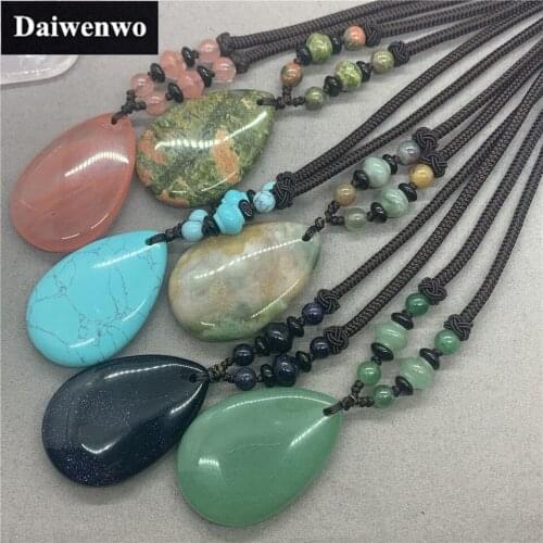 Natural Stone Glass Cherry Quartz Unikate Blue Sand Stone Pendants Necklaces