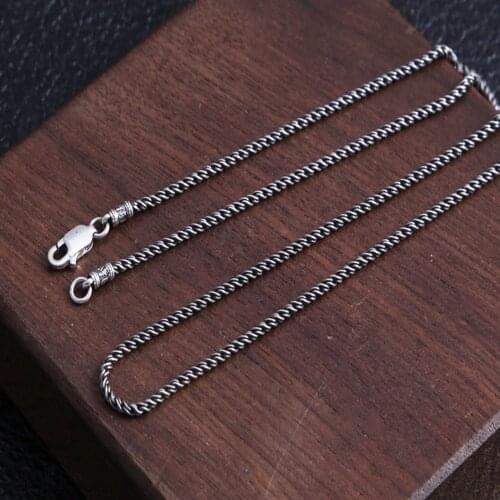 New solid 925 silver man necklace six-character mantra braided necklace men and women personality Thai silver fashion jewelry