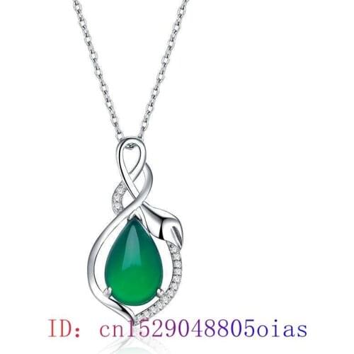 Pink Jade Water drop Pendant Crystal 925 Silver Necklace Women Zircon Gemstone Jewelry Gifts Natural Amulet Chalcedony Fashion
