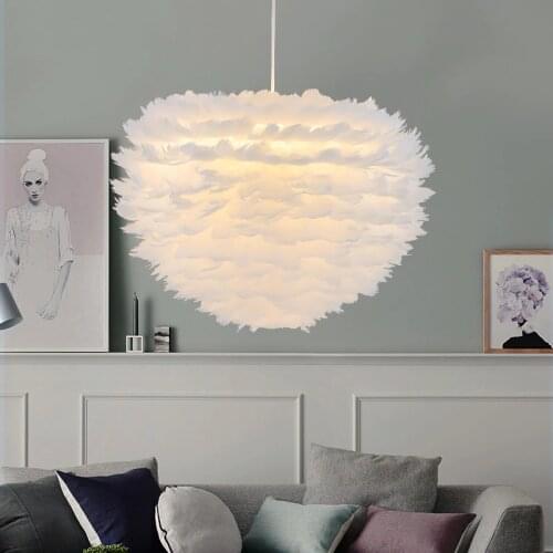 Nordic white feather pendant lights creative personality Nordic bedroom restaurant childrens room bird plume nest pendant lamp