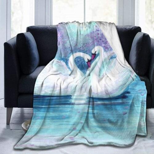 Novel Watercolor Purple Landscape Swans Prints Blankets and Throws Soft Light Weight Blanket for Bed Couch and Living Room